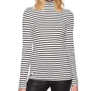 Splendid Black White Striped Ribbed Long Sleeve Venice Turtleneck Top